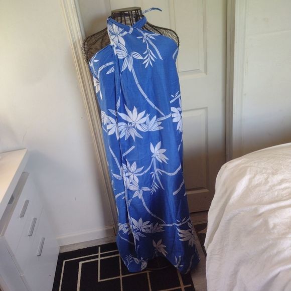 Tropical blue and white tropical palm leaf print wrap skirt one size fits all - Picture 3 of 13